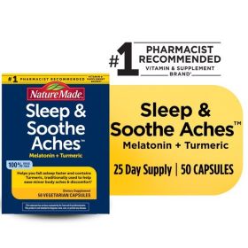 Nature Made Sleep & Soothe Aches with Melatonin 5mg and Turmeric Capsules;  50 Count