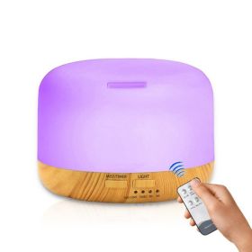 Wood Grain Remote Control Humidifier LED Aroma Lamp (Option: Colorful-EU)