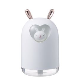 Lovely Rabbit Air Humidifier 300ML Cute Pet Ultrasonic Cool Mist Aroma Oil Diffuser Romantic Color LED Lamp USB Humidificador (Color: White)