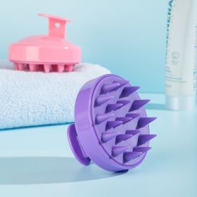 Head Massage Brush Shampoo Comb Soft Rubber (Color: Purple)