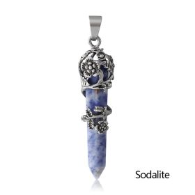 1pc Hexagonal Healing Synthetic Crystal Necklace Natural Prism Stone Pendant Flower Wrapped Pointed Quartz Yoga Energy With Chain (Composition: Sodalite)