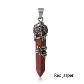 1pc Hexagonal Healing Synthetic Crystal Necklace Natural Prism Stone Pendant Flower Wrapped Pointed Quartz Yoga Energy With Chain (Composition: Red Jasper)