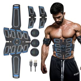 EMS Fitness Apparatus Set; Smart Fitness Stickers For Abdominal Muscle And Upper Arm Muscle Exercise; Abdominal Workout; Home Office Fitness Workout E (Color: BLACK)