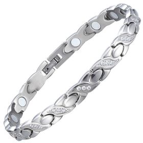 Titanium Germanium Magnet Bracelet Crossed CNC Zircon (Color: Steel)