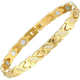 Titanium Germanium Magnet Bracelet Crossed CNC Zircon (Color: gold)