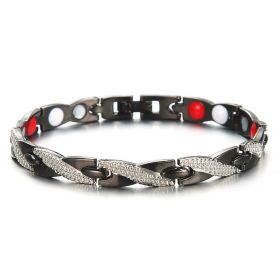 Dragon Pattern Magnet Negative Ion Germanium Element Health Bracelet (Color: DZU131 Silver Black)