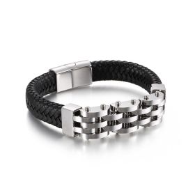 Creative Stainless Steel Magnet Buckle Braided Leather Bracelet (Color: Steel color)