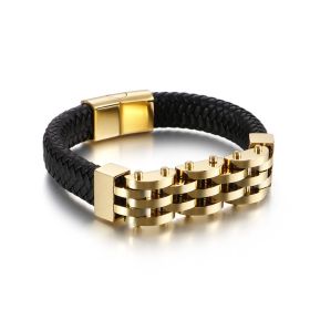 Creative Stainless Steel Magnet Buckle Braided Leather Bracelet (Color: gold)