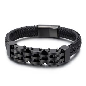 Creative Stainless Steel Magnet Buckle Braided Leather Bracelet (Color: BLACK)