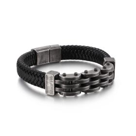 Creative Stainless Steel Magnet Buckle Braided Leather Bracelet (Color: Boil black)
