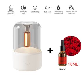 120ML Candlelight Aroma Diffuser Air Humidifier Romantic Light Portable Essential Oils Diffuser Mist Maker Fogger Purifier Home (Ships From: China, Color: White - rose)