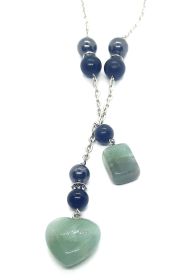Crystal Heart Dangle Necklace EMF 5G Protection Chakra Healing (Style: Green Aventurine Silver Chain)