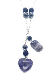 Crystal Heart Dangle Necklace EMF 5G Protection Chakra Healing (Style: Amethyst Silver Chain)