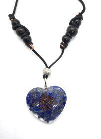 EMF 5G Shielding Orgone Heart Calming Necklace with Shungite & Black Tourmaline (Material: Lapus Lazuli Heart with Shungite & Black Tourmaline)