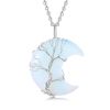 Tree of Life Wire Wrapped Crescent Moon Pendant Necklace;  Crystal Stone Necklaces