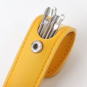 Fashion Stainless Steel Ear Pick 6-piece Set (Option: Leather Case Yellow)
